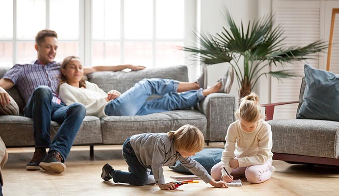 a family in a clean and bright room