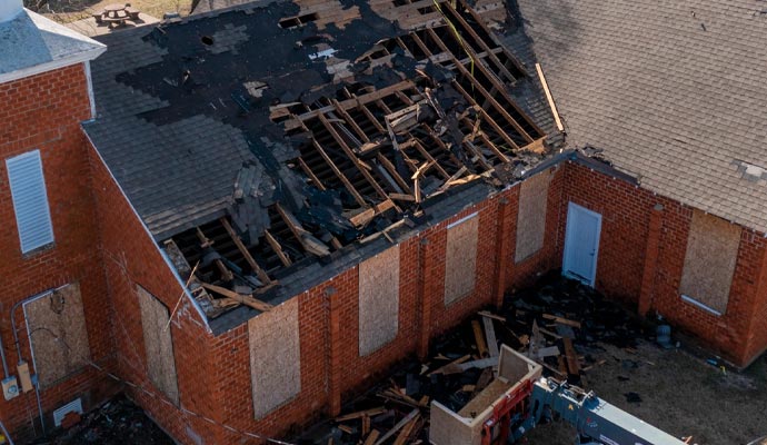 fire damaged house roof