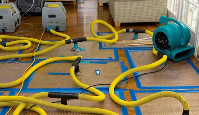water damage restoration service with dehumidifier