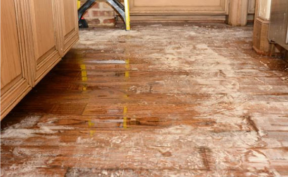 flood damaged furniture in the kitchen