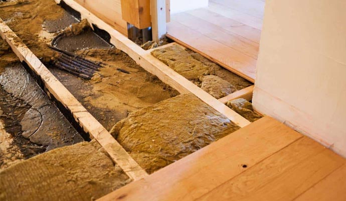water damaged floor with visible damage