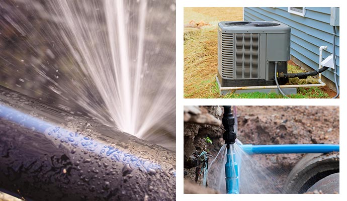 broken water pipe line and discharged hvac